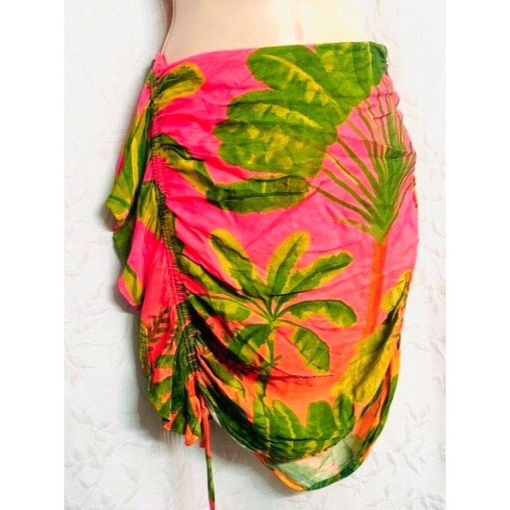 Farm Rio Tropical Plantage Vacation Ruched Fun Colors Asymmetrical Mini Skirt S